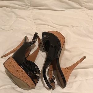 Guess Black Patent Leather Peep Toe Heels